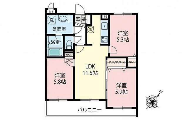 マイキャッスル本蓮沼(3LDK) 2階の間取り図