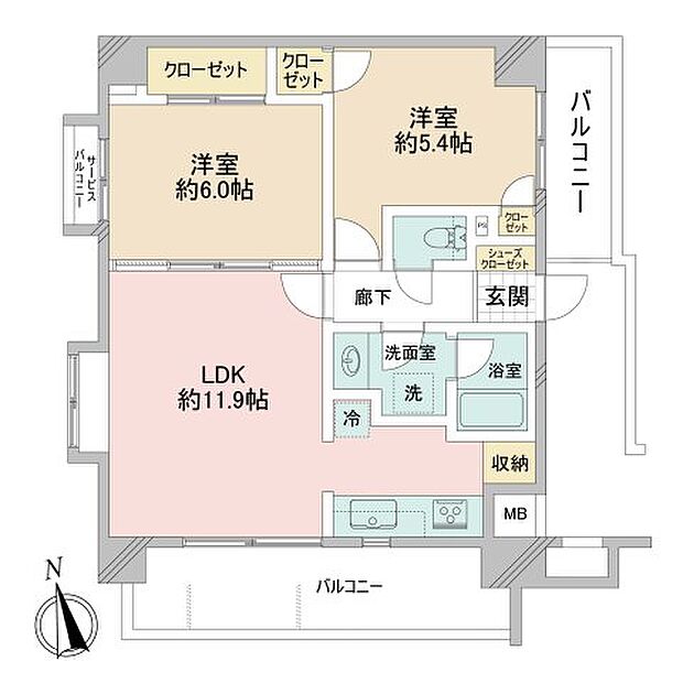 グレイスコート府中駅前(2LDK) 5階/50　号室の間取り図