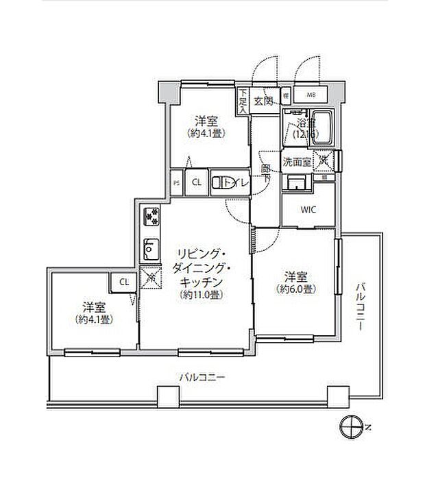 ライオンズマンション武蔵新城第3(3LDK) 5階の間取り図