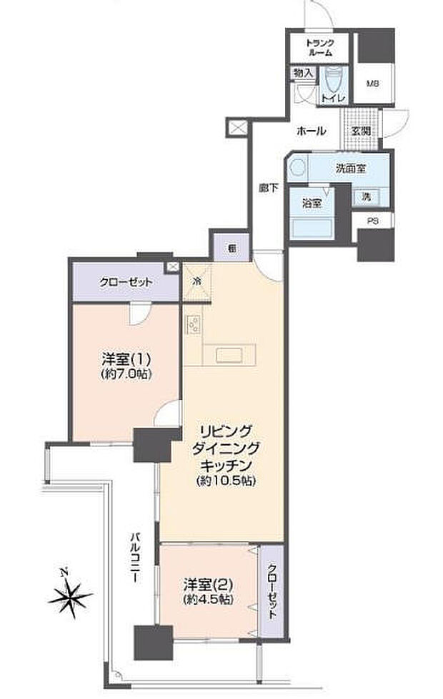 ヨコハマポートサイドロア壱番館(2LDK) 23階の間取り図