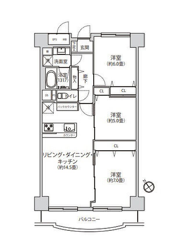 グリーンコーポ千寿2号棟(3LDK) 2階/203号室の間取り図