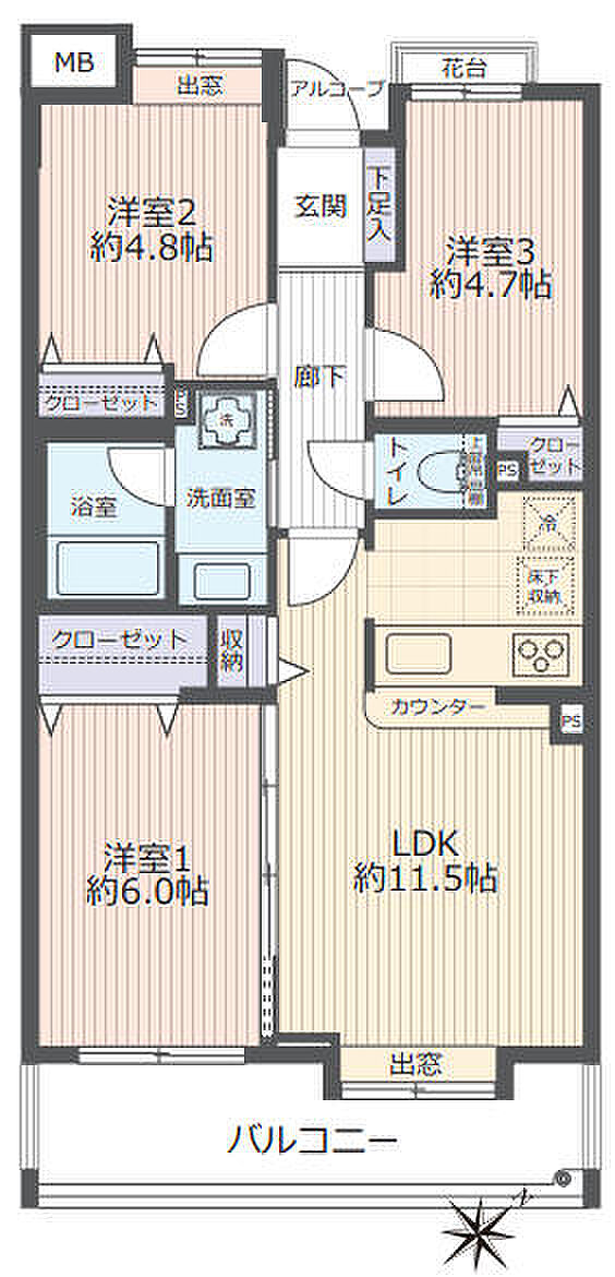 プランヴェール青葉台(3LDK) 1階の間取り図