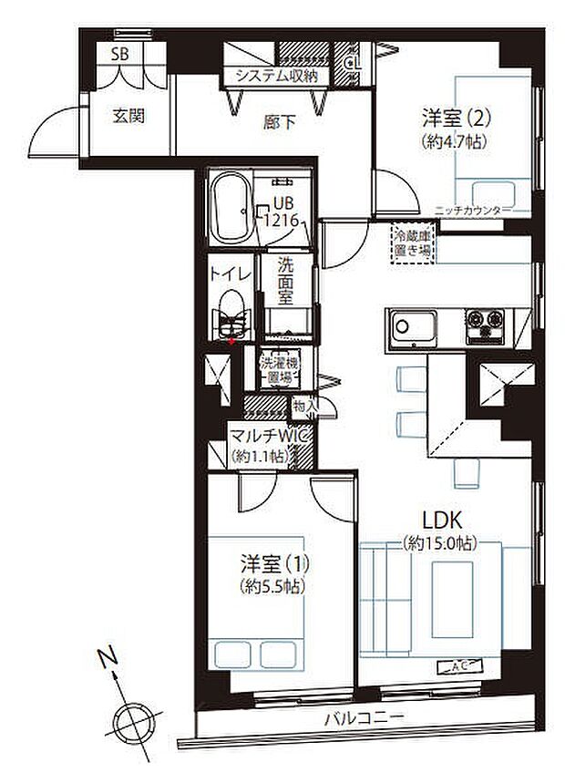 桜木町スカイハイツ(2LDK) 5階の内観