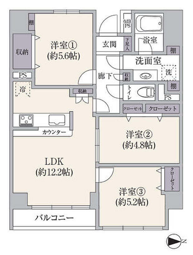 横浜山手ガーデニア(3LDK) 3階の内観