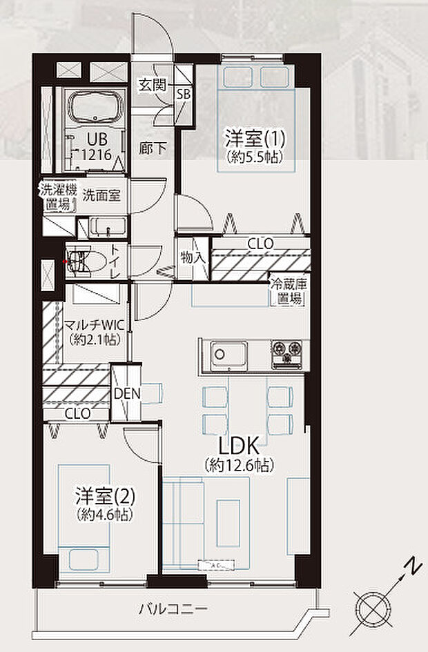 京王向ヶ丘マンション(2LDK) 7階の間取り図