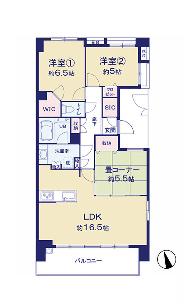 ランドシティ調布多摩川セレーノ(3LDK) 3階の間取り図