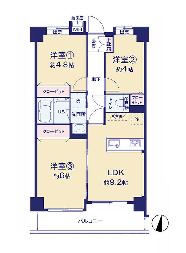 ライオンズガーデンつつじヶ丘(3LDK) 4階/406号室の間取り図