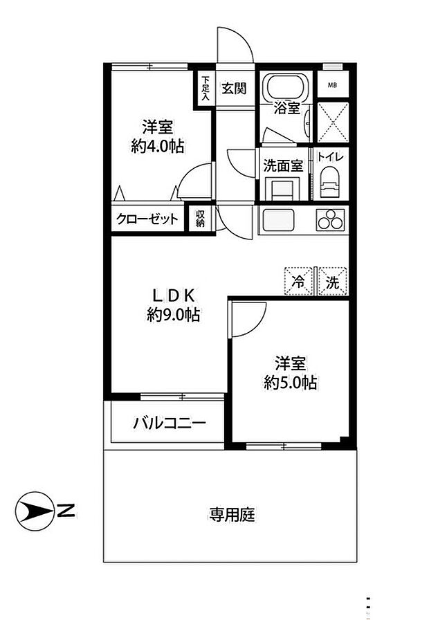 大岡山コーポラス(2LDK) 1階の間取り図