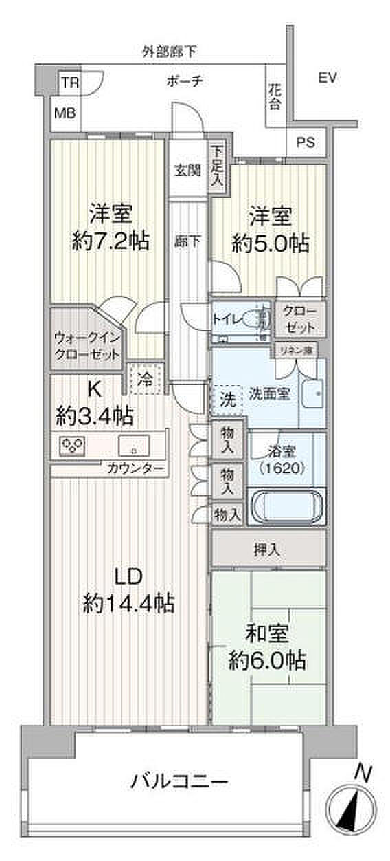 プライズ・ヒル5番館(3LDK) 1階の間取り図