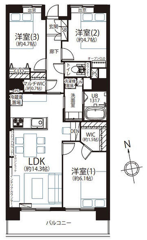 コンフォール上倉田2号棟(3LDK) 2階の間取り図