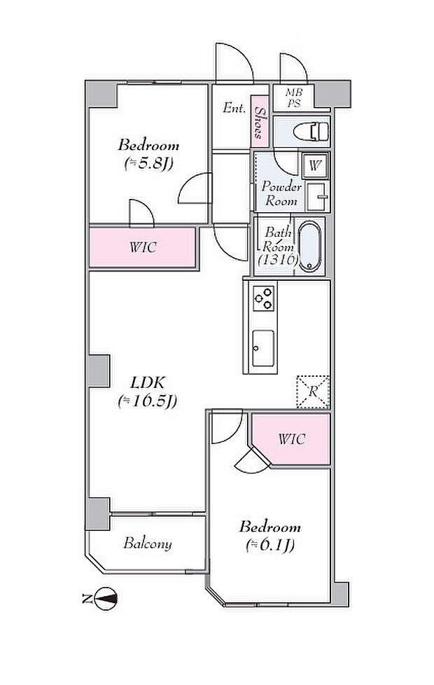ライオンズマンション新丸子(2LDK) 4階の間取り図