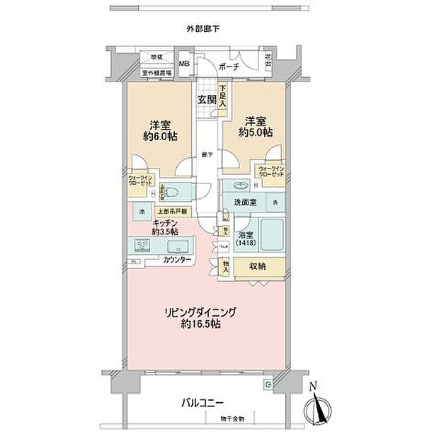 コスモシティ武蔵小杉(2LDK) 13階の間取り図