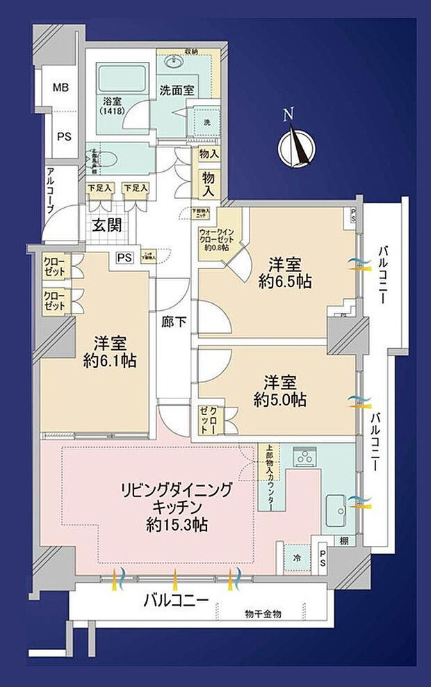 アリビオーレ神楽坂(3DK) 6階の間取り図