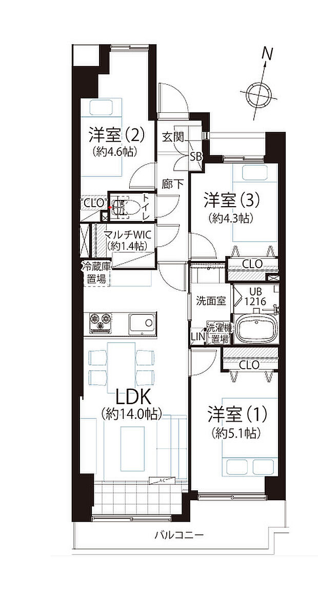 サンマンション五反野(3LDK) 2階/209号室の間取り図