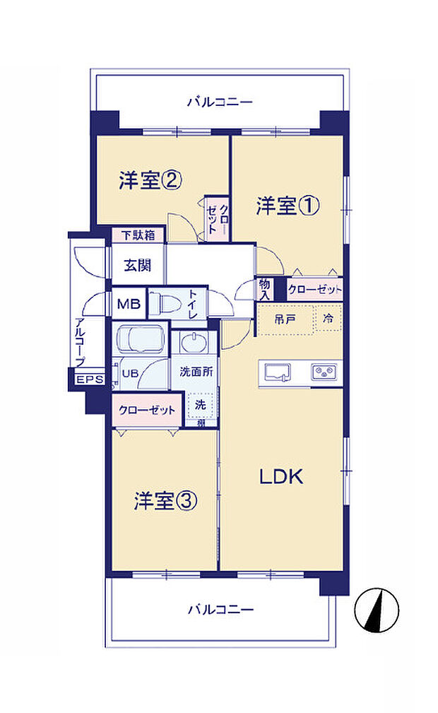 エンゼルハイム北綾瀬第2(3LDK) 6階/601号室の間取り図
