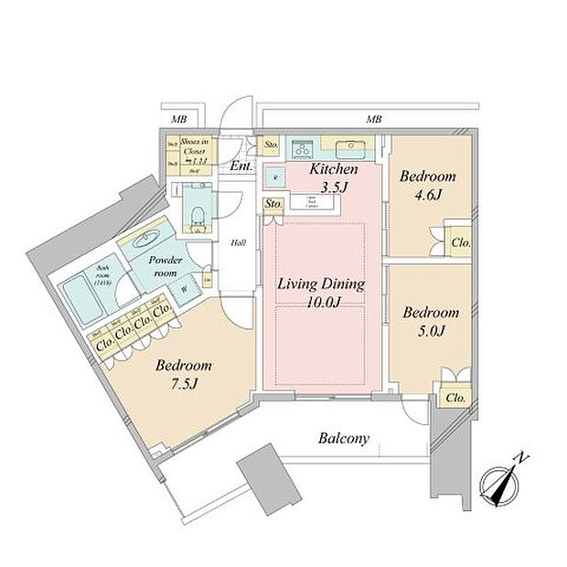 スカイズタワー＆ガーデン(3LDK) 21階の間取り図