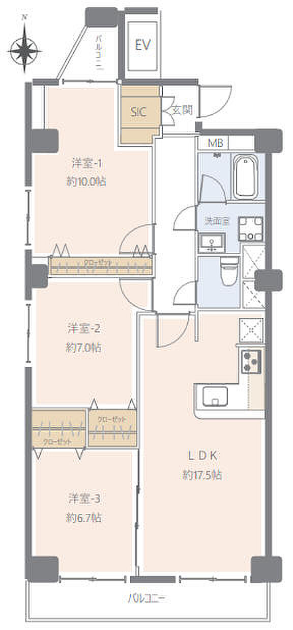グリーンコーポ東戸塚B棟(3LDK) 4階の間取り図