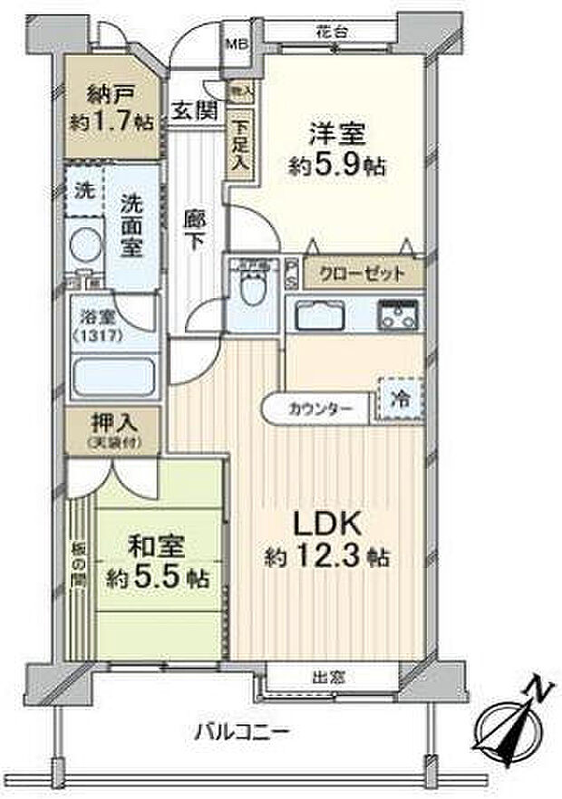 ルイシャトレ町田ヒルズ(2LDK) 5階の間取り図