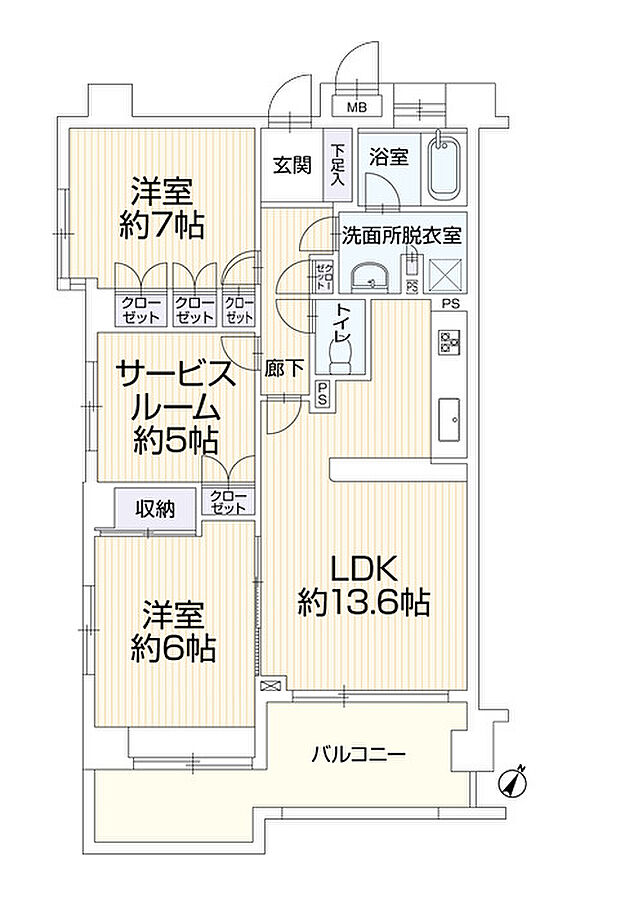 ドミナス多摩・南大沢(2SLDK) 3階の間取り図