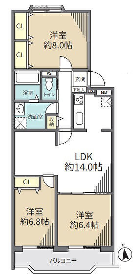 藤和綱島コープII(3LDK) 2階の間取り図