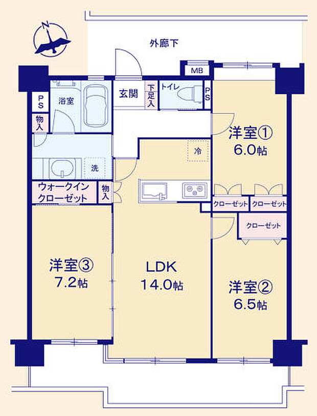 ダイアパレス南町田(3LDK) 9階の間取り図