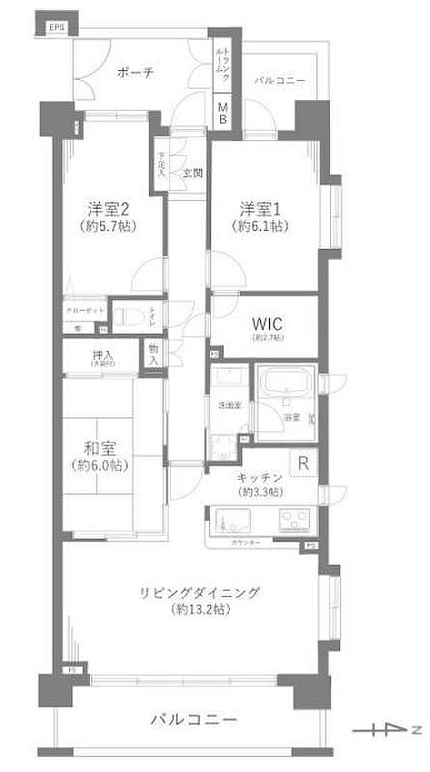 クレストグランディオ横浜(3LDK) 3階の間取り図