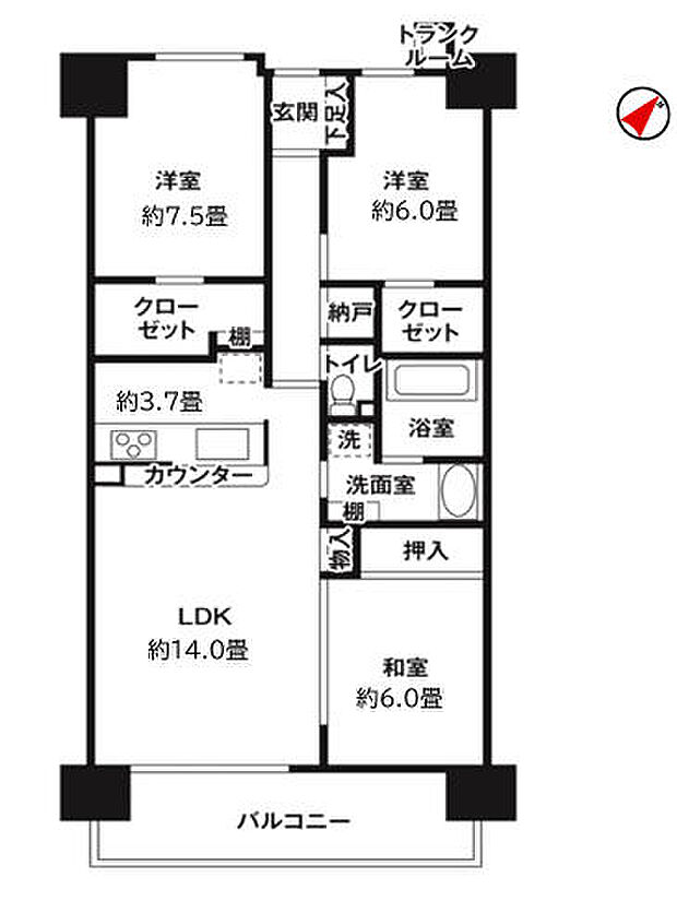 プリマシティD棟(3LDK) 9階の間取り図