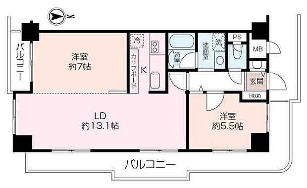 マリンコーポ浦賀(2LDK) 3階の間取り図