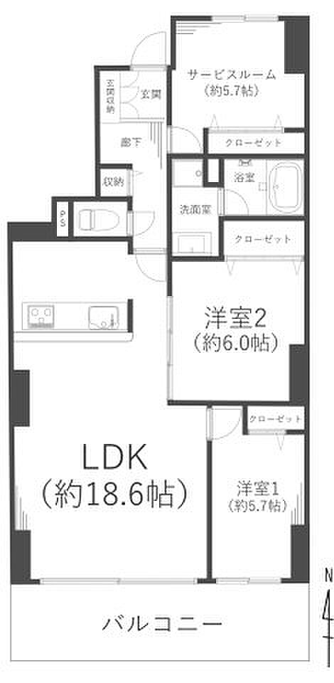 ネアポリス湘南(2SLDK) 4階/413の間取り図