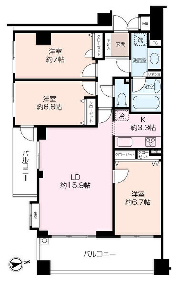 ベルドゥムール浦賀(3LDK) 5階の間取り図