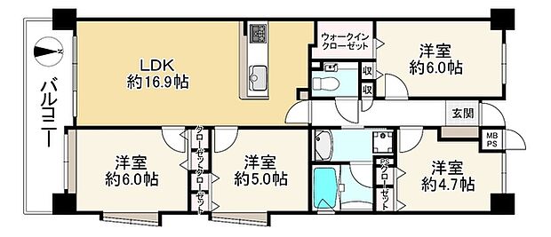 ファミール北大阪マークス(4LDK) 6階の間取り図