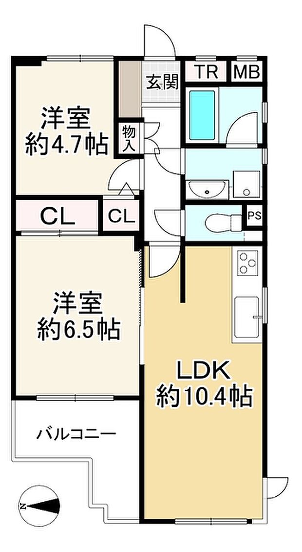 野中北パークマンション(2LDK) 5階の間取り図