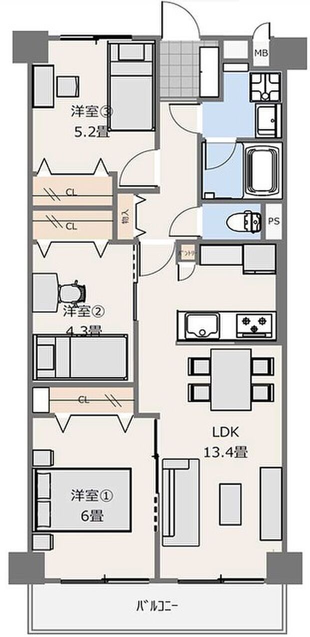 新大阪グランドハイツ(3LDK) 13階の間取り図