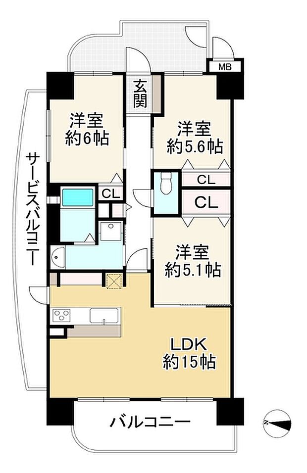 メロディーハイム北大阪(3LDK) 6階の間取り図