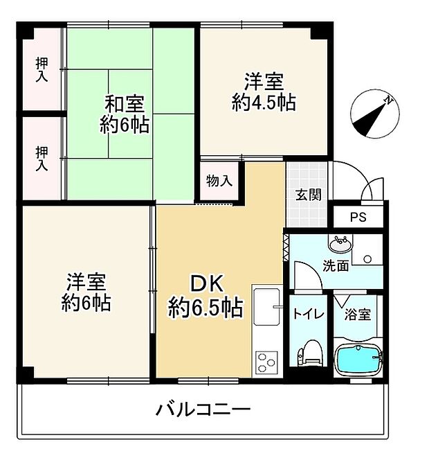 新北野第一コーポＣ棟(3DK) 1階の間取り図