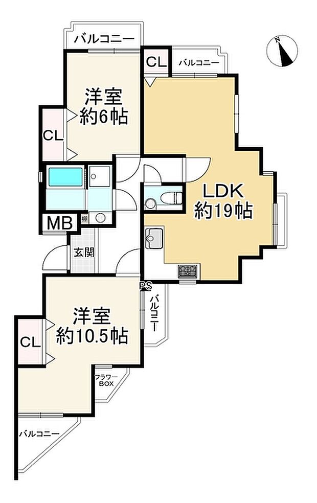 ライオンズマンション須磨離宮(2LDK) 2階の間取り図
