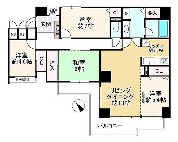 サニーコート名谷(4LDK) 4階の間取り図