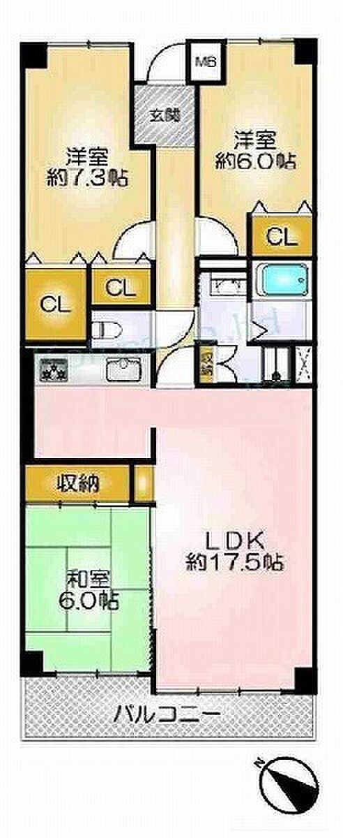 須磨白川台レックスマンション(3LDK) 7階の間取り図
