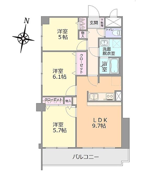 ライオンズマンション与野本町(3LK) 2階の間取り図