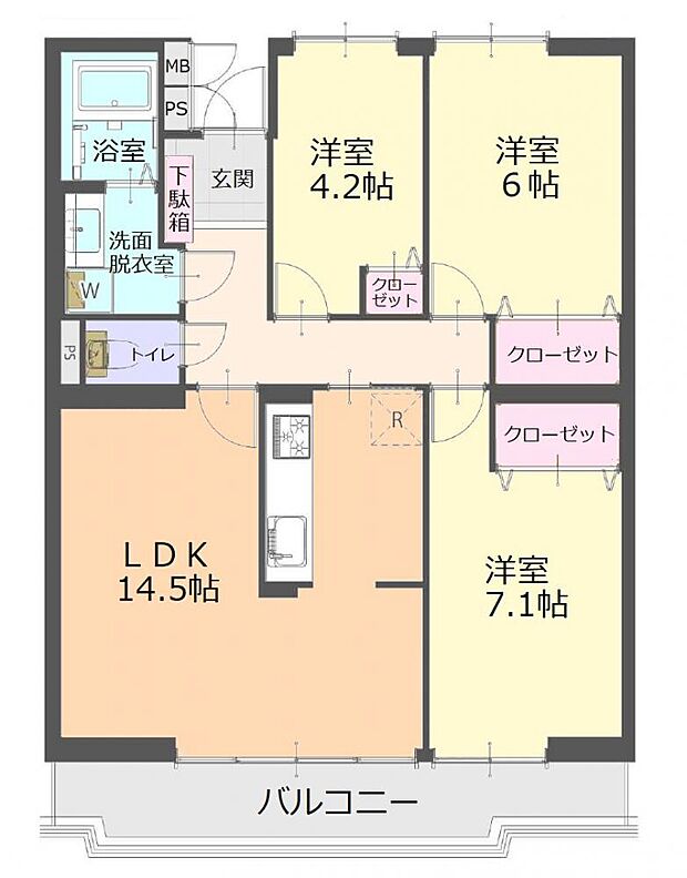 大宮土呂駅前ハイツ(3LDK) 8階の間取り図