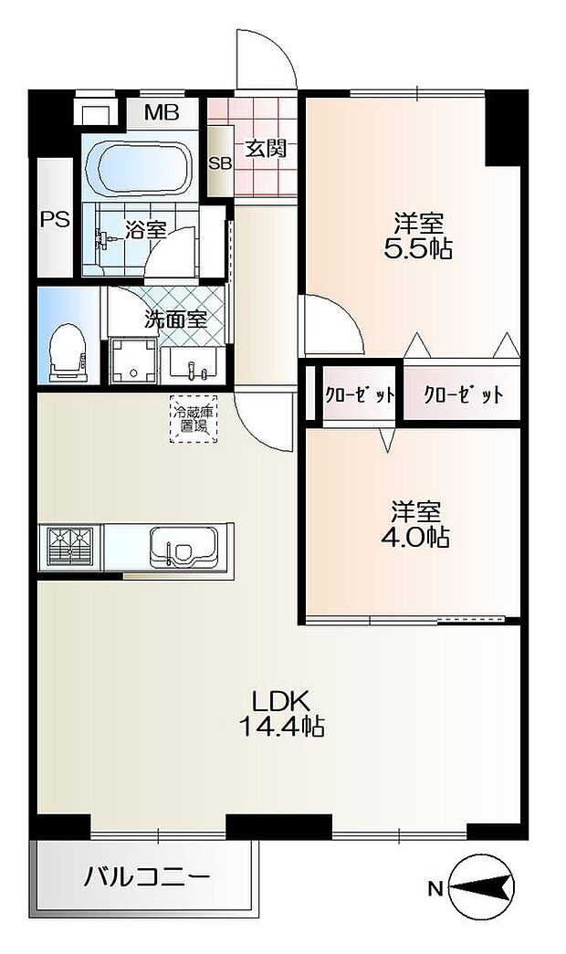 北砂四丁目住宅(2LDK) 8階/８階の間取り図