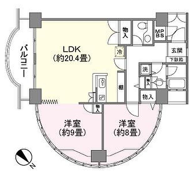 御宿アーバンコンフォート(2LDK) 2階の間取り図