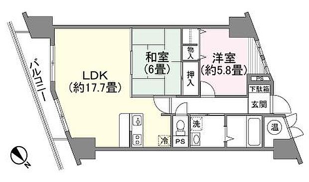 ビューパレー御宿(2LDK) 14階の間取り図