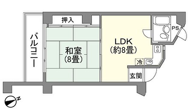 サンフラワー勝浦(1LDK) 8階の間取り図