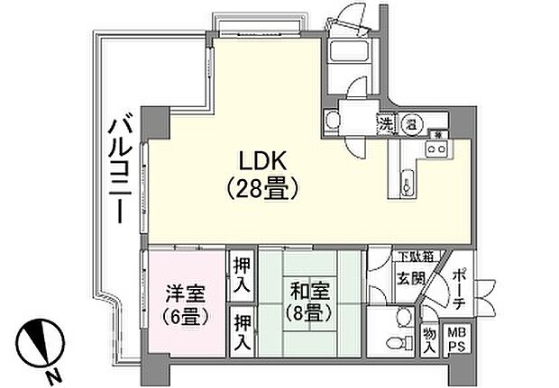 クアライフ御宿(2LDK) 8階の間取り図