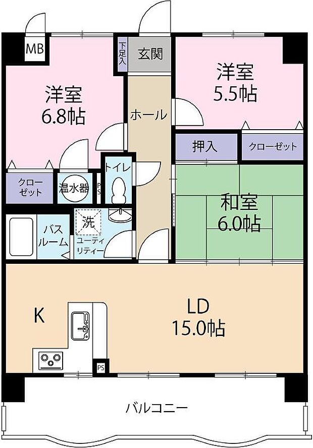 ハピネス祇園(3LDK) 4階の間取り図