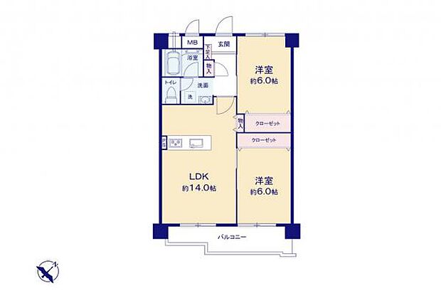 プラザ新狭山(2LDK) 4階の間取り図