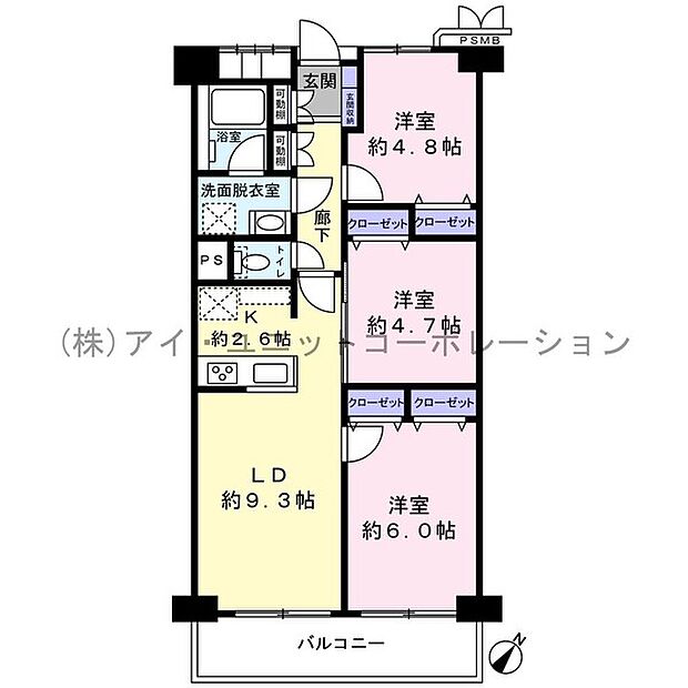 行徳ハイム1号棟(3LDK) 10階の間取り図