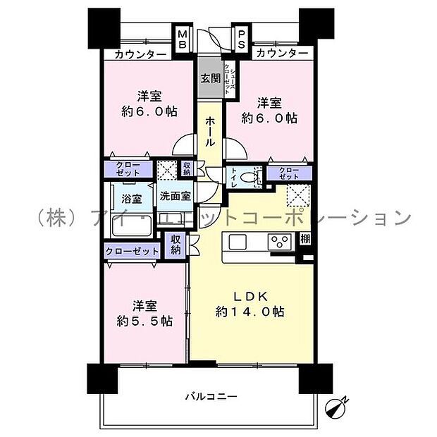 ゼファー検見川浜リバテージ(3LDK) 12階の間取り図