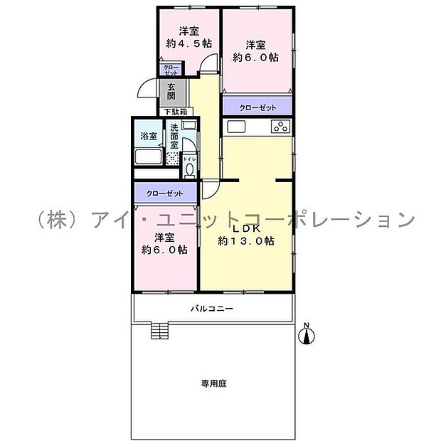 習志野台セントラルマンション4号棟(3LDK) 1階の間取り図